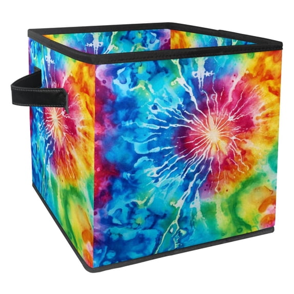 Tie Dye Foldable Storage Basket with Handle, 10.8"x10.5"x10.6", Large Capacity, Storage Cubes, Toy Storage