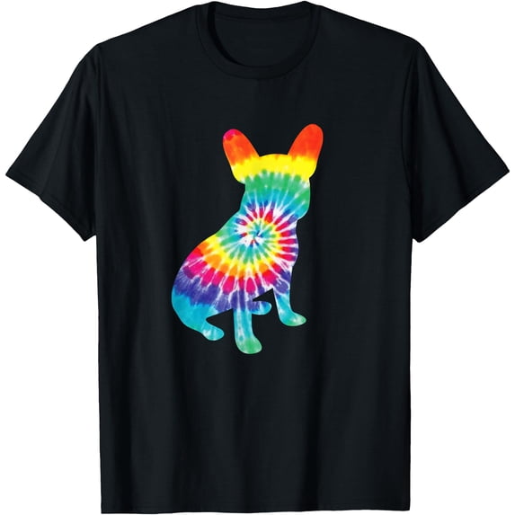 Tie Dye French Bulldog Retro Puppy Gift Softstyle Unisex T-Shirt,Black Color,Size YXL