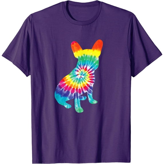 Tie Dye French Bulldog Retro Puppy Gift Softstyle Unisex T-Shirt,Purple Color,Size 4XL