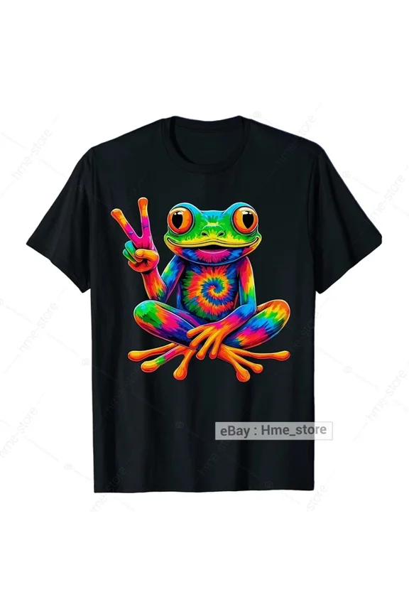 Tie-Dye Frog Peace Sign Hippie Life T-Shirt Hippy Lovers Good Vibes Tee Colorful