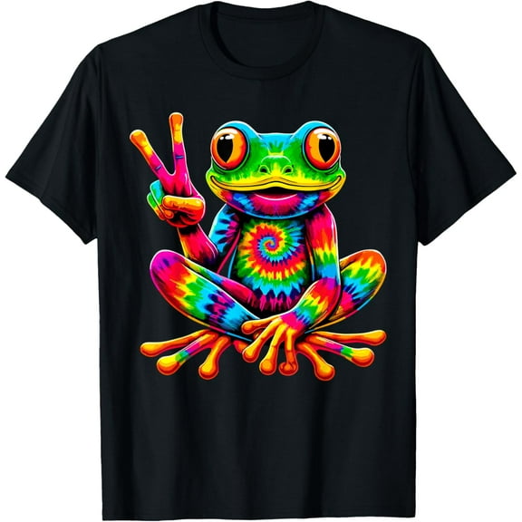 Tie-Dye Frog Peace Sign Hippie Shirts Men T-Shirt