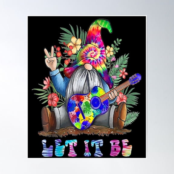 Tie Dye Gnome Peace Playing Guitar Hippie Gnome Colorful Poster Wall Art, Modern Wall Decor, 8x12 UNFRAMED