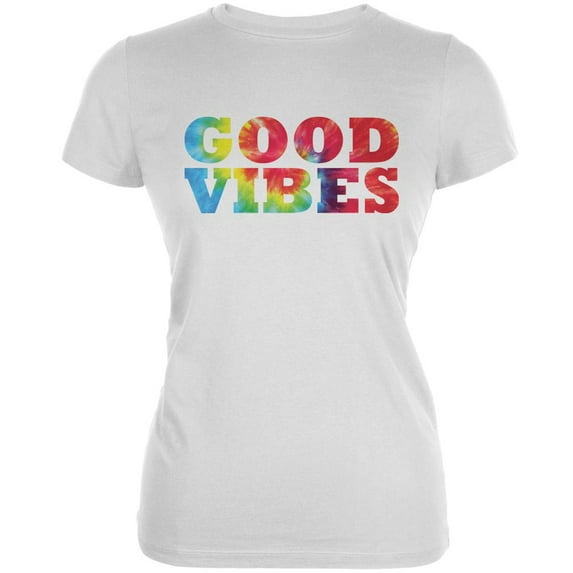 Tie Dye Good Vibes White Juniors Soft T-Shirt - Medium