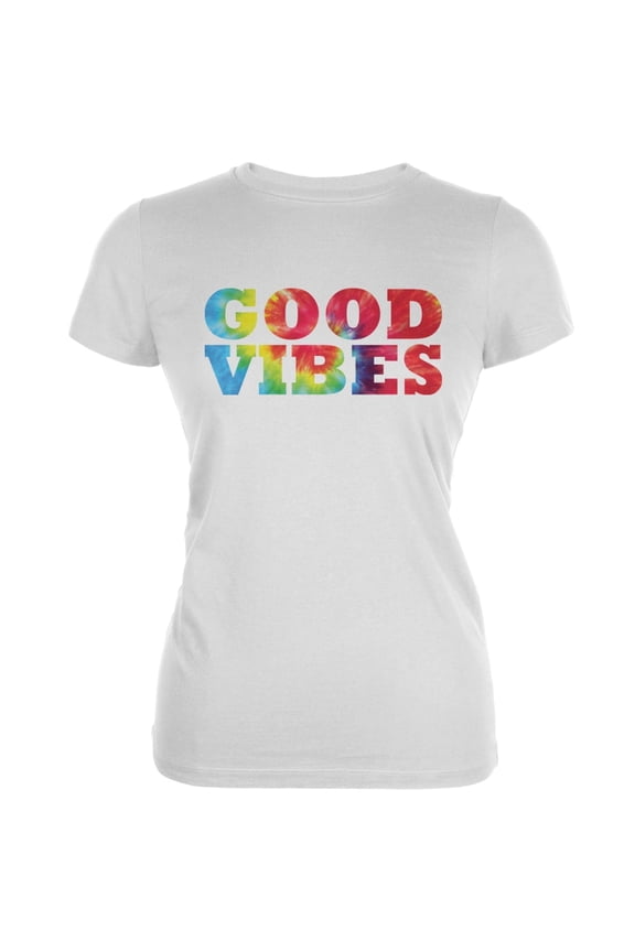 Tie Dye Good Vibes White Juniors Soft T-Shirt - Small