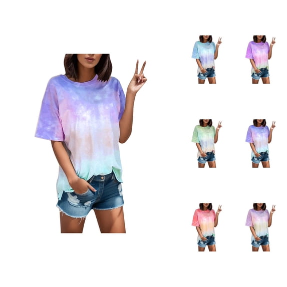Tie Dye Graphic Tees for Women 2026 Summer Casual Short Sleeve Crewneck T Shirts