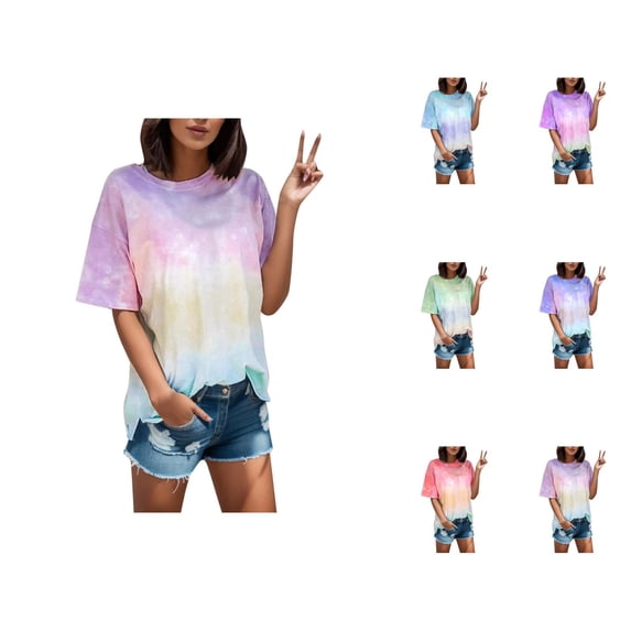Tie Dye Graphic Tees for Women 2026 Summer Casual Short Sleeve Crewneck T Shirts