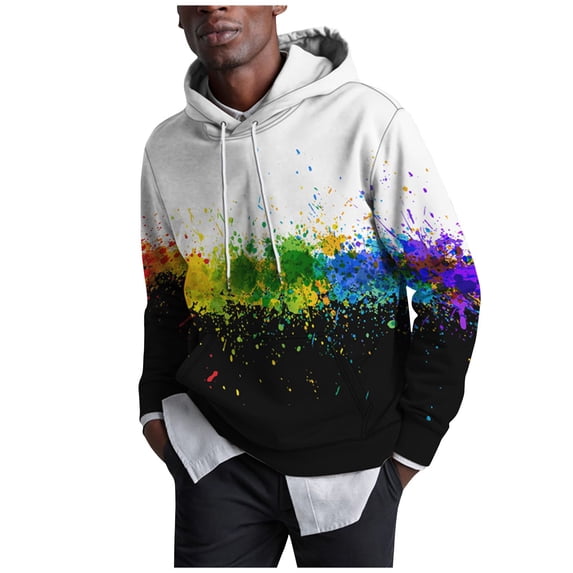 Tie Dye Gym Hoodies for Men Fashion Graphic Work Mens Sweatshirt Long Sleeve Pullover Kangaroo Pocket White M