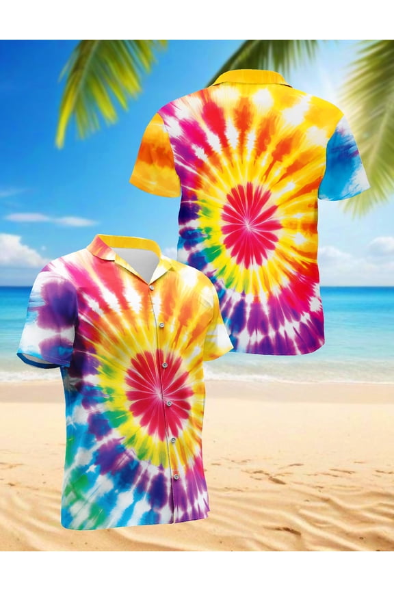 Tie Dye Hawaiian Shirt for Men, Button Down Summer Beach Short Sleeve, Sizes S-5XL