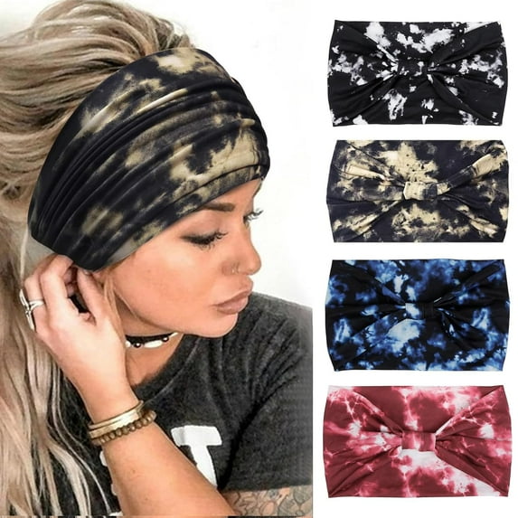 Tie Dye Headbands for Women Wide Head Wraps Boho Thick Hairbands Large African Sport Yoga Turban Headband Hair Accessories (Pack of 4)