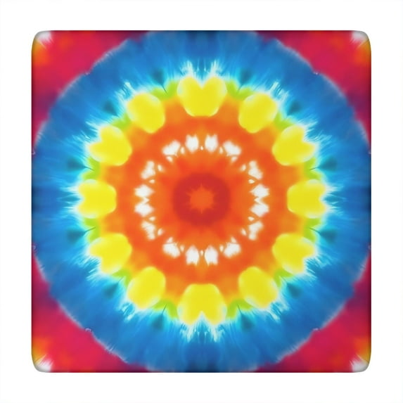 Tie Dye Heart Accent Mandala Pattern Square Fitted Tablecloth with Elastic Edge,Square Table Cover,Washable Elastic Table Cover for Home Kitchen Party Decor 34"x34"