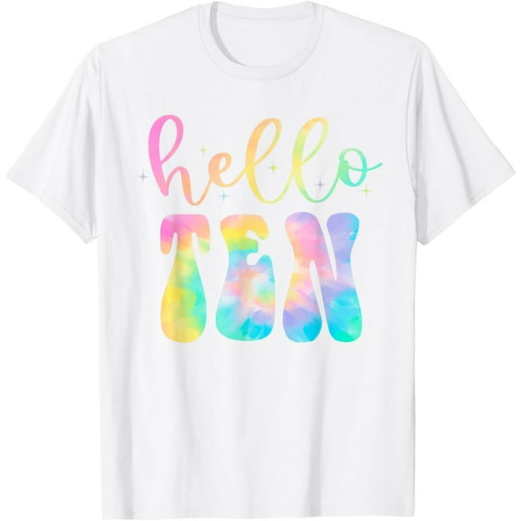 Tie Dye Hello Ten 10 Year Old 10th Birthday Girl Age 10 BDay T-Shirt