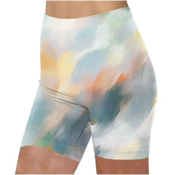 Tie Dye High Waisted Scrunch Shorts Women Stretch Tummy Control Yoga Biker with Elastic Waist Athletic Workout Shorts