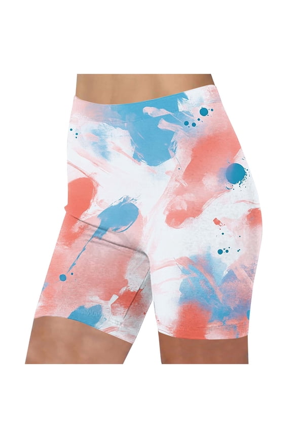 Tie Dye High Waisted Scrunch Shorts Women Stretch Tummy Control Yoga Biker with Elastic Waist Athletic Workout Shorts