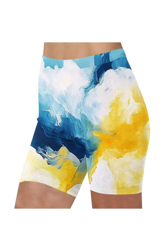 Tie Dye High Waisted Scrunch Shorts Women Stretch Tummy Control Yoga Biker with Elastic Waist Athletic Workout Shorts