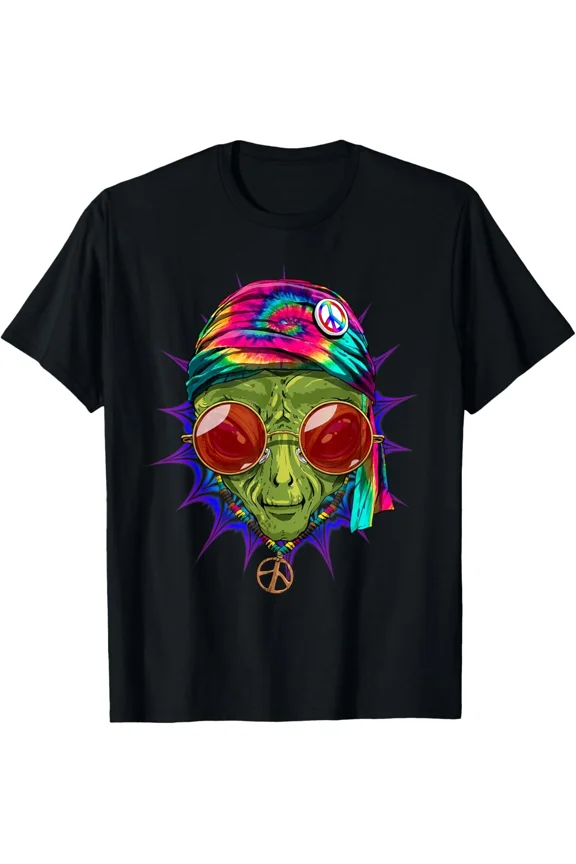 Tie Dye Hippie Alien Peace Love Fun Extraterrestrial Graphic Unisex T-Shirt H49422, up to size 5XL