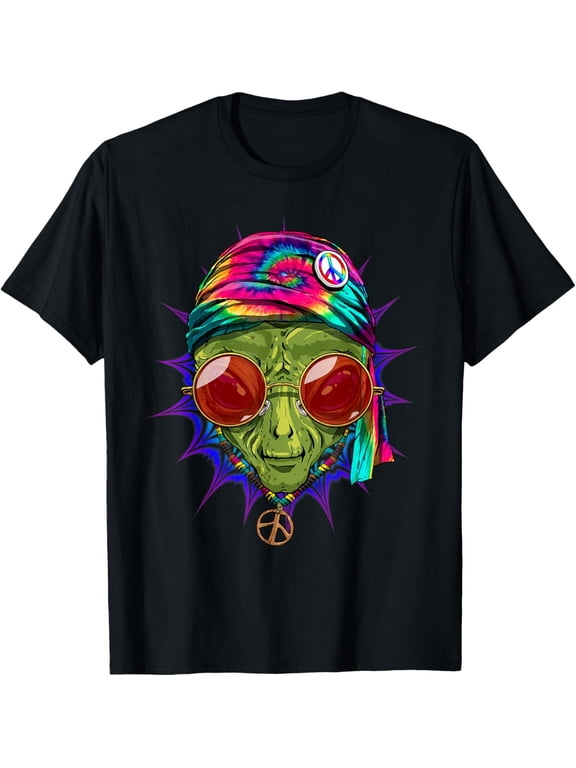 Tie Dye Hippie Alien Peace Love Graphic T-Shirt