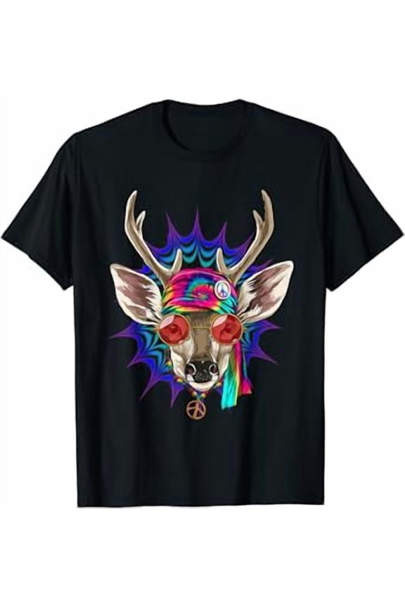 Tie Dye Hippie Deer Hippiness Peace Love Deer T-Shirt