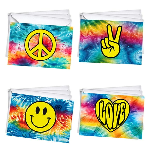 Tie-Dye Hippy All-Occasion Blank Note Greeting Cards | 12 Pack Assortment Bulk Variety Set (4x6)