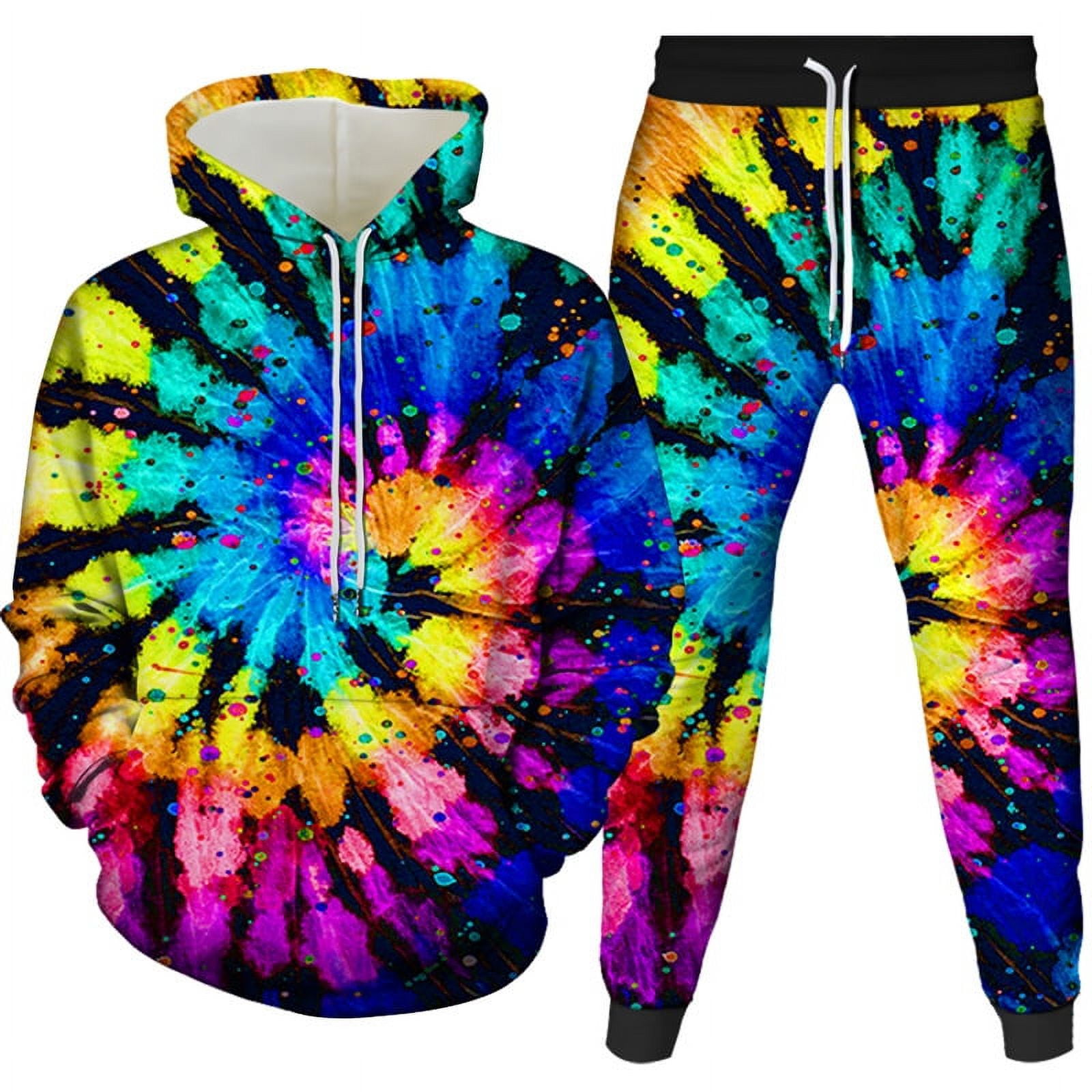 Mens Womens Tie Dye Sweatsuits 2 Piece Long Sleeve Hoodie Sweatshirt and Jogger Pants with Pocket Casual Tracksuit Set Multicolor Walmart