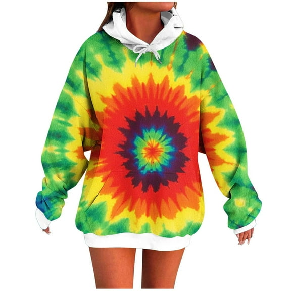 Tie Dye Hoodie Women Trendy Boyfriend Style Oversized Sweatshirt Pocket Long Sleeve Drawstring Hooded Pullover Tops (M, Green)