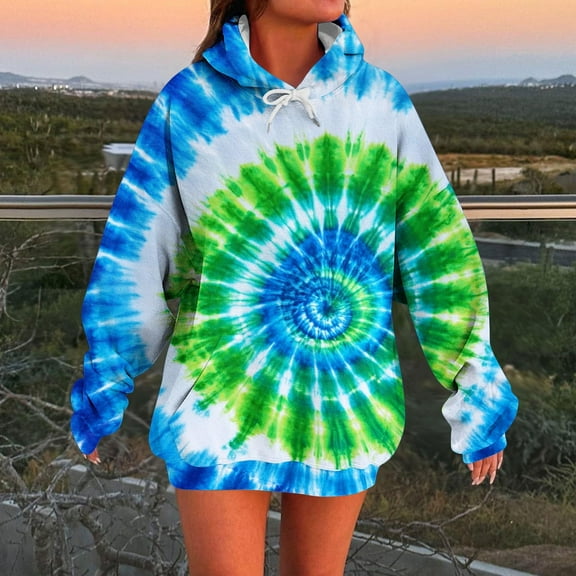 Tie Dye Hoodie Womens Sweatshirt Oversized Hoodies for Women Lightweight Sweatshirts Woman Hoodies Sweatshirt Oversized (Blue,L)