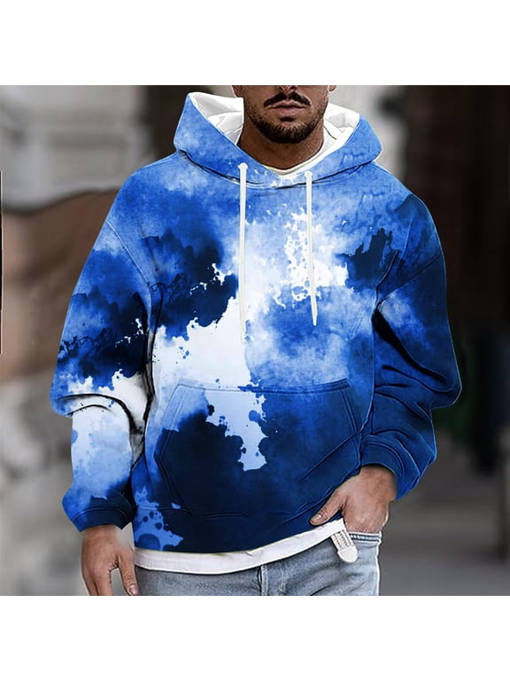 Tie-Dye Hoodies Sweatshirts for Men Big & Tall Pullover M-4X Plus Size Long Sleeve Hoodie Tops Casual Basic Loose Comfort Sweatshirt with Front Pocket