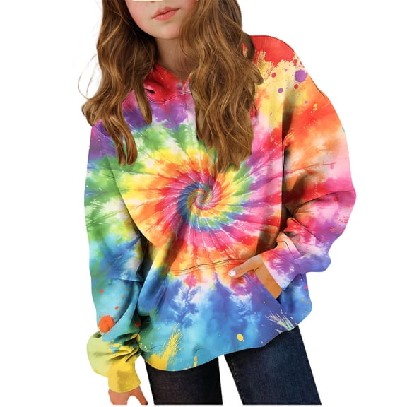 Tie Dye Hoodies for Girls Boys Love Heart Print Cute Valentines Day Outfit Hooded Sweatshirt Pullover Tops (12 Years, Tie-Dye #A)