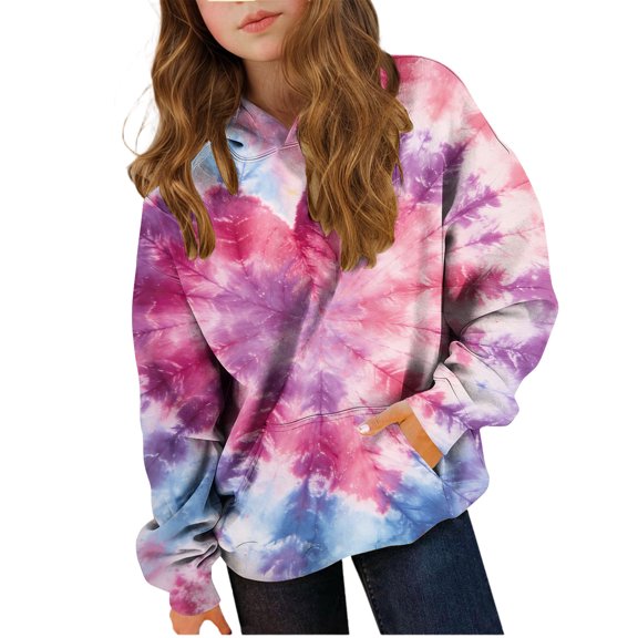 Tie Dye Hoodies for Girls Boys Love Heart Print Cute Valentines Day Outfit Hooded Sweatshirt Pullover Tops (4 Years, Purple #B)