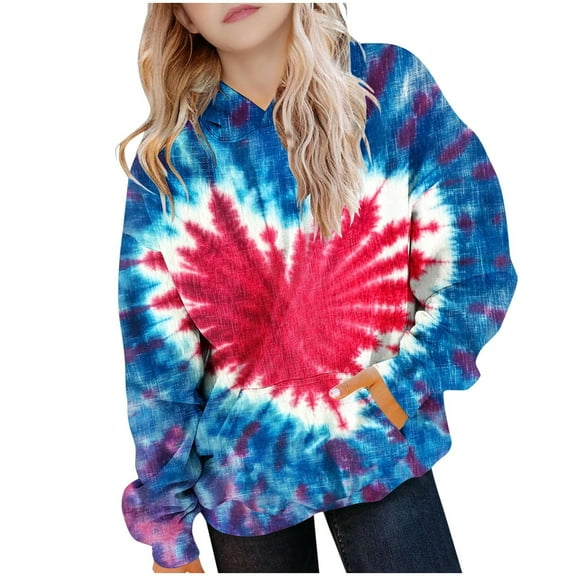 Tie Dye Hoodies for Teen Girls Trendy Preppy Hooded Oversized Cute Sweatshirts Long Sleeve Y2k Gradient Hoodies for Girl Boy
