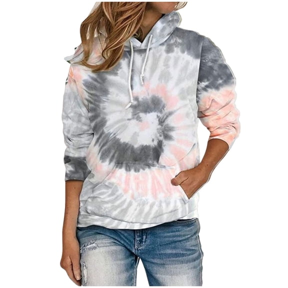 Tie-Dye Hoodies for Women Plus Size S-5X Trendy Pullover Long Sleeve Sweatshirts with Pocket Casual Loose Comfort Hoodie Tops