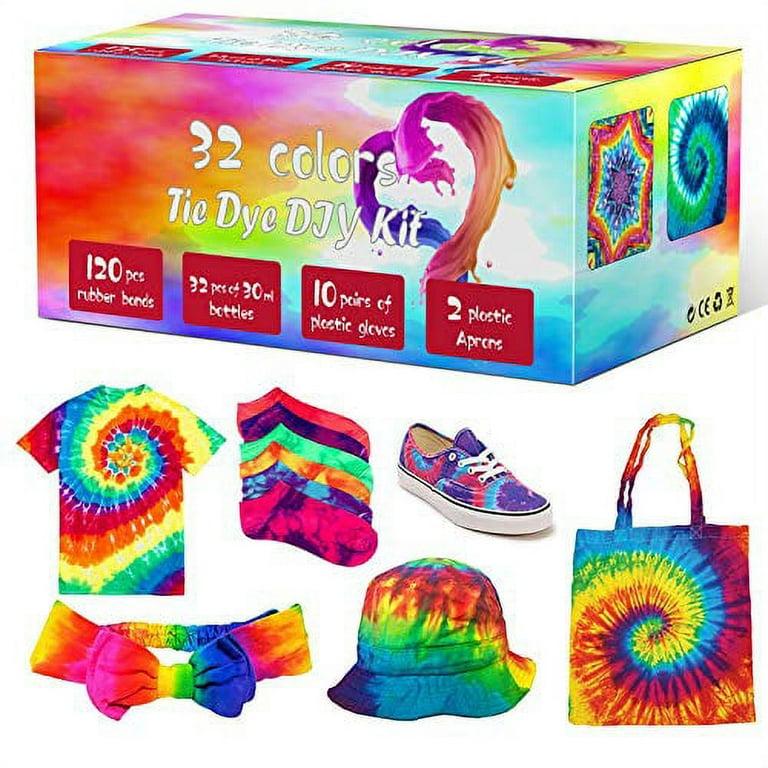 Tie Dye DIY Kit, 26 Colors Fabric Dye Kits for Kids, Adults and Large  Groups, 173 Pack Party Tie Die Supplies with Aprons, Gloves, Rubber Bands  and Plastic Table Covers