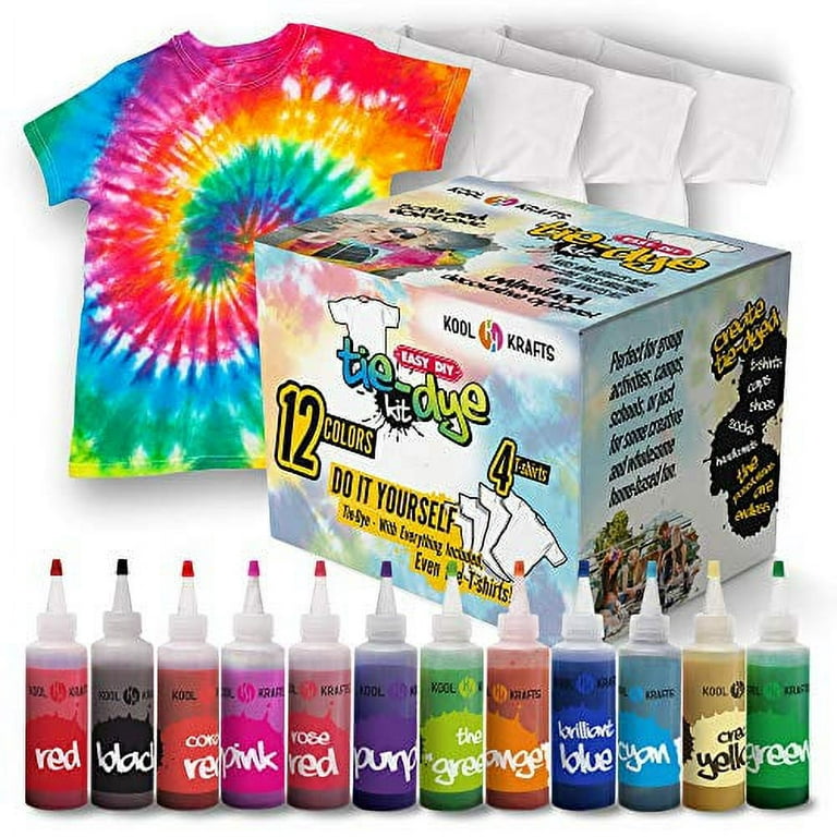 Tie Dye Kit, Fabric Dye, Tie Dye DIY T-Shirt Set, All-in-1 DIY Fashion Dye  Kit - 12 Colors Tie Dye + 4 White T-Shirt