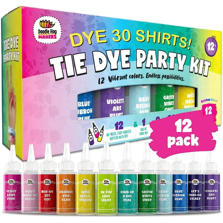 Doodlehog Easy Tie Dye Party Kit for Kids, Adults, and Groups, Pack of 12