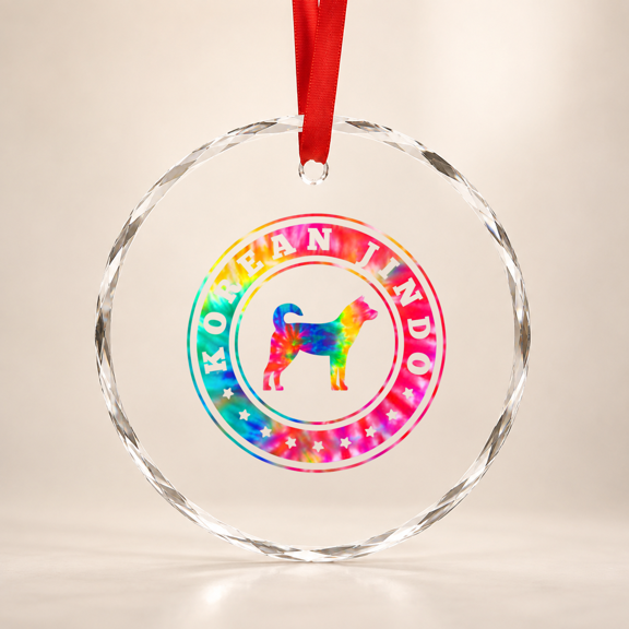 Tie Dye Korean Jindo Dog Mom Dad Pet Glass Ornament