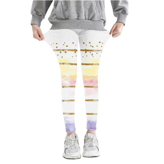 Tie Dye Leggings for Girls Super Stretch Skinny Cotton Comfort Pants Sleepwear Lightweight Fashion Toddler Fall Outfits, Yellow, 7 Years