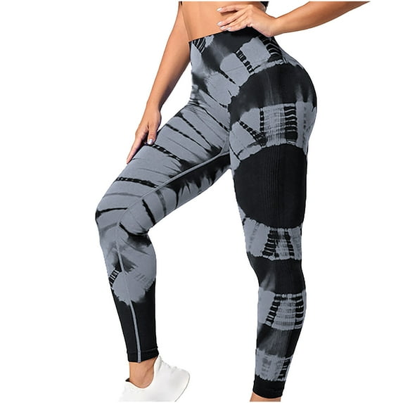 Tie Dye Leggings for Women High Waisted Butt Lifting Stretch Seamless Gym Workout Yoga Pants Active Sports Tights (Large, Gray)