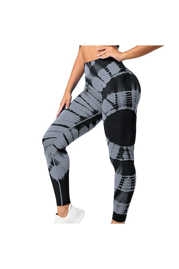 Tie Dye Leggings for Women High Waisted Butt Lifting Stretch Seamless Gym Workout Yoga Pants Active Sports Tights (Large, Gray)