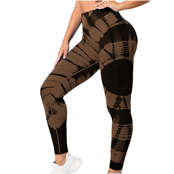 Tie Dye Leggings for Women High Waisted Butt Lifting Stretch Seamless Gym Workout Yoga Pants Active Sports Tights (S, Coffee)
