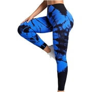 AKOEE Tie Dye Leggings for Women High Waisted Butt Lifting Stretch Seamless Gym Workout Yoga Pants Active Sports Tights (Small, Blue)