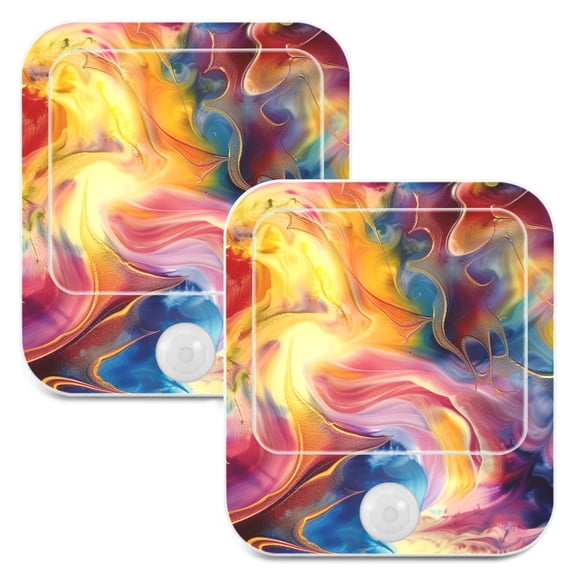 Tie Dye Liquid 2 Pack LED Motion Sensor Night Light Plug into Wall Auto Dusk to Dawn Adjustable Brightness for Kids Bedroom Hallway Nursery Room