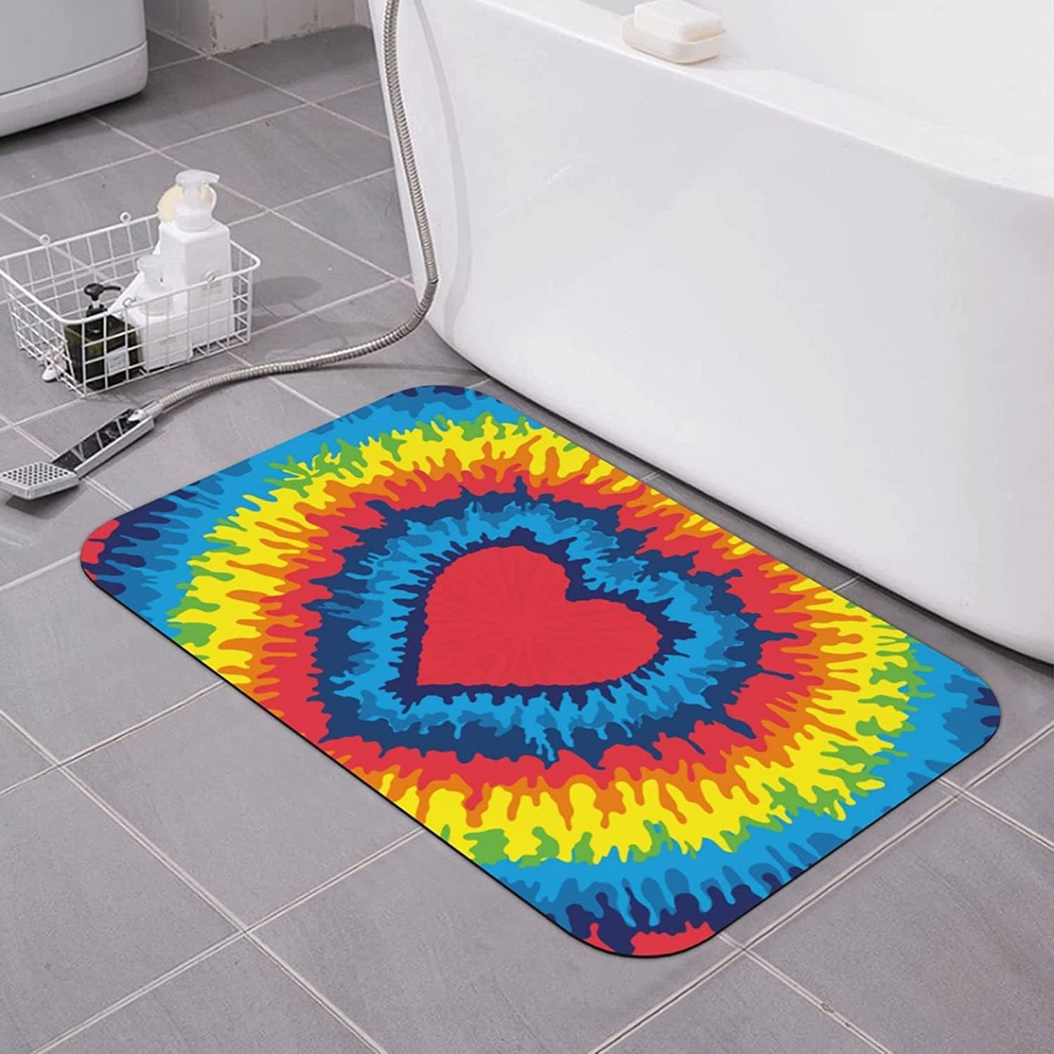 Tie Dye Love Bath Mats for Bathroom NonSlip Absorbent Soft Plush