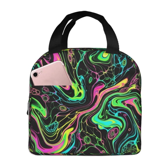 Tie Dye Lunch Box, Insulated Neon Abstract Marble Lunch Bag For Adults, Durable Thermal Cooler Bag For Office And Travel