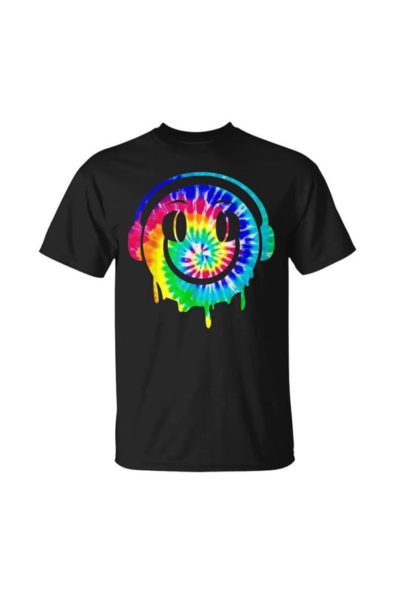 Tie Dye Melting Dj Smiling Face Headphones Edm Rave Party TShirt