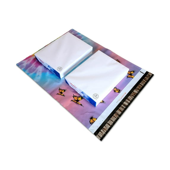 Tie Dye Monarch Butterflies, 14x17, 19x24 Inch Poly Mailers, Designer Self Seal Large Shipping Bags, Inner lining Flat L, XL Envelopes