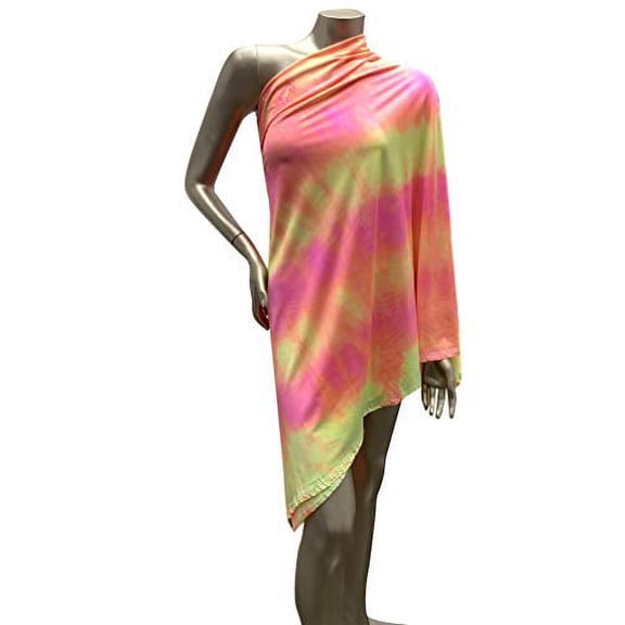 Tie Dye Multi-Color Pattern on Stretch 4 ways Stretch Nylon Spandex Shiny Tricot Fabric (Pink/Yellow)