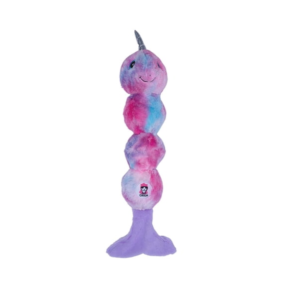 Tie Dye Skinny Narwhal Magical Creature Plush Dog Toy with Squeaker & Crinkle Paper