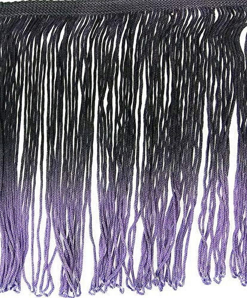 Tie-Dye Ombre Multicolor Chainette Thread Yarn Tonal Loop Fringe- 7" Long -Sewing Quilting Renaissance Dance Hawaiian Costumes Outfit Drapery -Hand Dyed- Black & Purple Shades- 1 Yard
