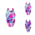 thumbnail image 1 of Tie Dye One-Piece Girls Swimwear with Keyhole Back, Summer Training Swimsuit Leotard for Kids, 1 of 7