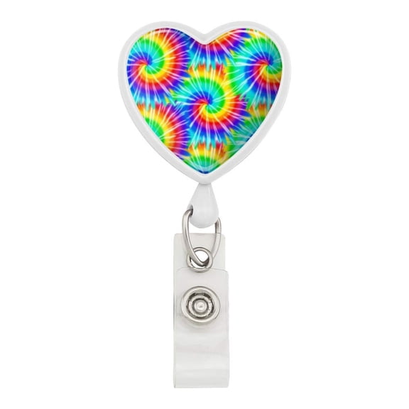 Tie Dye Pattern Heart Lanyard Retractable Reel Badge ID Card Holder