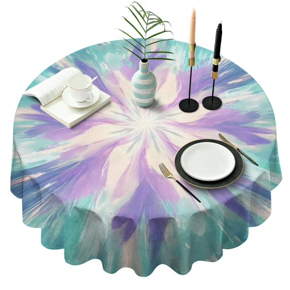 Tie Dye Pattern Round Tablecloth 60"x60",Wrinkle Wipeable Table Cloth for Kitchen Dining Room Picnic Patio Party